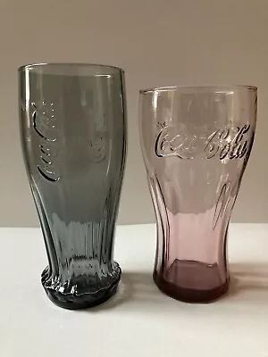 Coca Cola Drinking Glass Bundle: Grey Bottle Top Design Pink Embossed Design. • £3