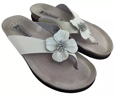 Mephisto Violette Flower Womens Size 40 10 White Casual Flip Flop Thong Sandals • $39.99