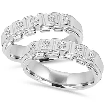 £937.33 • Buy His Hers Diamond Matching Wedding Ring Band Set Solid 14K White Gold Solitaire