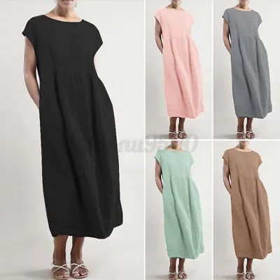 AU STOCK ZANZEA Womens Short Sleeve Midi Sundress Cotton Summer Long Maxi Dress • $19.95