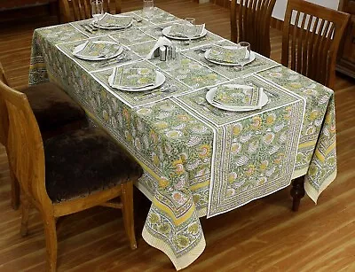 Floral Block Printed Table Cloth Dining Table Napkins With Mats • $230.53