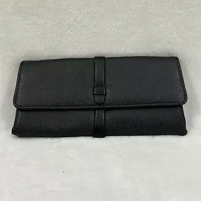 Vintage 70s Pebbled Black Leather Envelope Clutch Handheld Purse 10.5”x 5” • $19.77