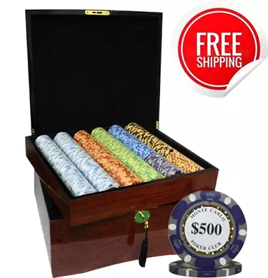 MRC POKER 750PCS 14G MONTE CARLO POKER CLUB POKER CHIPS SET With MAHOGANY CASE • $259.99