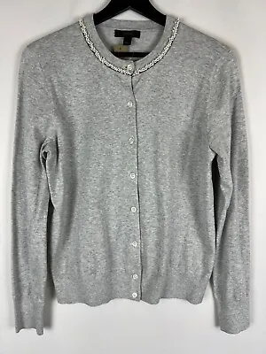 NEW J. Crew Women's Gray Beaded L/S Button Front Jackie Cardigan Sweater Large L • $18.20