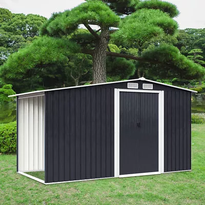 6ft*8ft Sliding Doors Apex Garden Lawn Tool Shed Firewood Organizer Steel House • £349.95