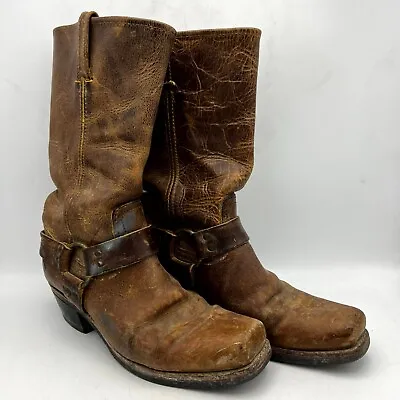 Frye Distressed Harness Squre Toe Western Boots Brown Women's Size 10 SJ4-9 • $50