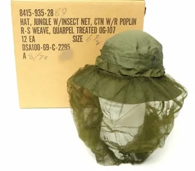 Vietnam War Jungle Hat W/ Insect Net Poplin OG-107 DSA 1969 Size 6 7/8 Boonie • $19.95