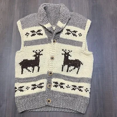 Authentic Cowichan Cardigan Reindeer Button Sweater Vest Lebowski Canada Made • $120