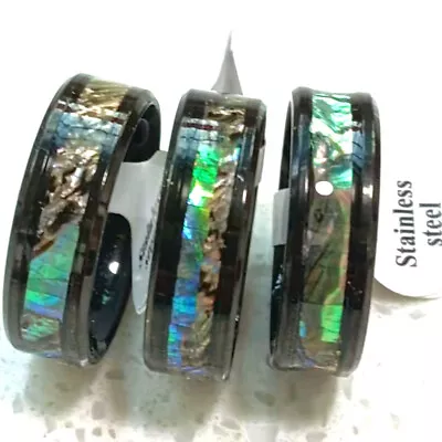 Wholesale 20pcs Abalone Shell Ring Black Stainless Steel Rings Jewelry 8mm Wide • $14.99