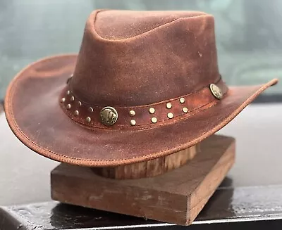 £20.90 • Buy Men's Real Leather Australian Western Style Cowboy Outback Hat Reddish Colour