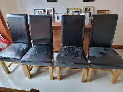 4 X Oak Furniture Land Leather Dining Chairs • £0.99