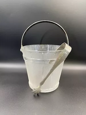 Vintage Anchor Hocking Barrel Ice Bucket With Hammered Handle & Matching Tongs • $15