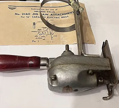 Vintage Millers Falls No. 2140 Dyno Mite Power Tools Jig Saw For 1/4  Drill • $25
