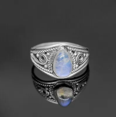 925 Sterling Silver Ladies Moonstone Pear Gemstone Ring Gift Boxed Jewellery • £13.99