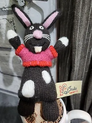 Latitude Enfant Tiny Black Spotted Bunny Rabbit Plush In Knit Sweater 4  • £8