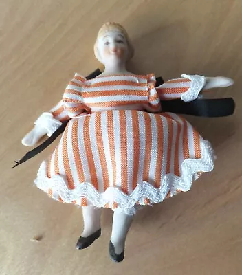 NOS Vintage 3  Shackman Porcelain Doll-Blonde Orange Dress Orig Box • $6