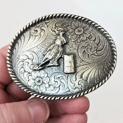 Montana Silversmiths Belt Buckle Barrel Racing Horse Rodeo Silver Tone Western • $10