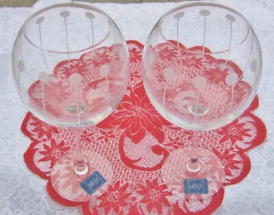 Lot Of 2 Mikasa Cheers Too Etched Balloon Wine Goblets French Crystal Dots Lines • $17.90