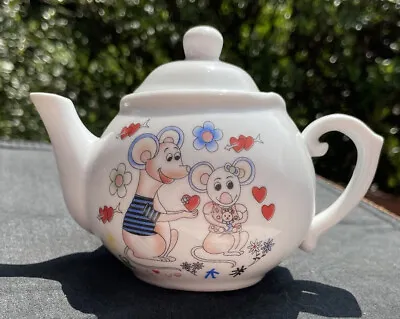 Vintage Miniature Teapot Tea Pot Childrens Porcelain Happy Mice Mouse Family • $14.90