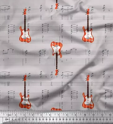 Soimoi Gray Velvet Fabric Notes & Guitar Musical Instrument Print-9DF • $9