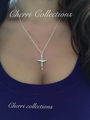 $9.99 • Buy 925 Sterling Silver Women's Crucifix Catholic Cross Pendant Necklace N5”