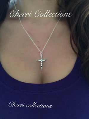 $9.99 • Buy 925 Sterling Silver Women's Crucifix Catholic Cross Pendant Necklace N5”