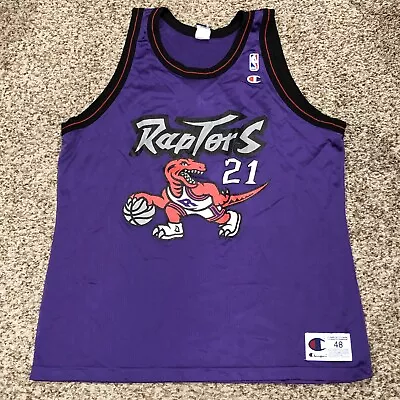 Vintage 1990's Champion Toronto Raptors #21 Marcus Camby Jersey Shirt Size 48 • $69.99