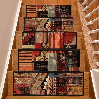 Stairway Carpet Western Design Cotton Backing Set Of 7 • $60.99