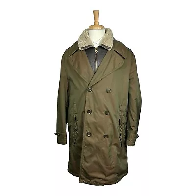 Burberry Brit Dbl Breasted Shearling Zip In Green Waterproof Trench Size 2XL • $819.99