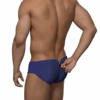Mens Low-rise Back Zipper Swim Briefs Swimwear Solid Swimming Suits Beach Bikini • $12.99