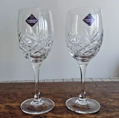 Two Edinburgh Crystal Glass Duet Pattern Wine Glasses  7 1/4 Inches Tall • £19.99