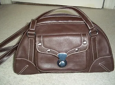 Fabulous  VINTAGE Chocolate Brown Leather Bowling Bag/Shoulder Bag • £8.50
