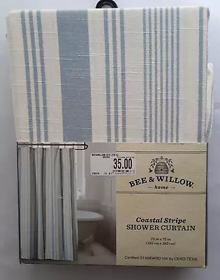 $17.99 • Buy New Bee & Willow 100% Cotton Costal Stripe Shower Curtain - Blue Fog - NIP