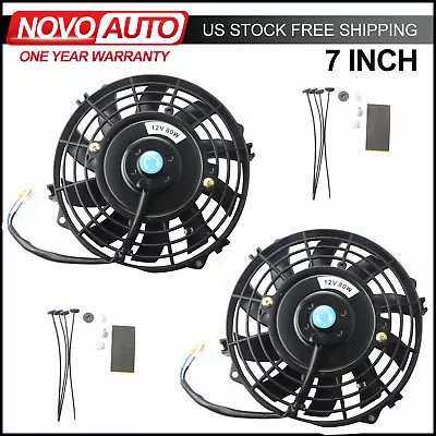 Pair 7inch Universal Black Electric Radiator Slim Cooling Fan With 10 Blades New • $34.89