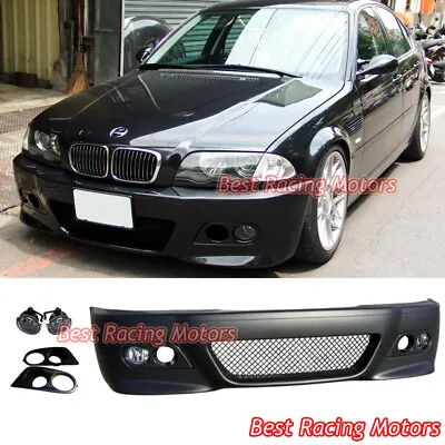 For BMW E46 4dr 3-Series M3 Style Front Bumper + Glass Fog + Dual Hole Covers • $369.99