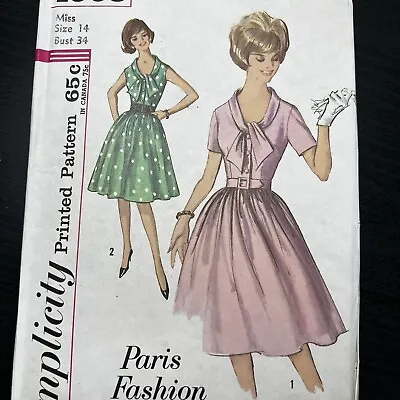 Vintage 1960s Simplicity 4905 New Look Tie Collar Dress Sewing Pattern 14 UNCUT • $12