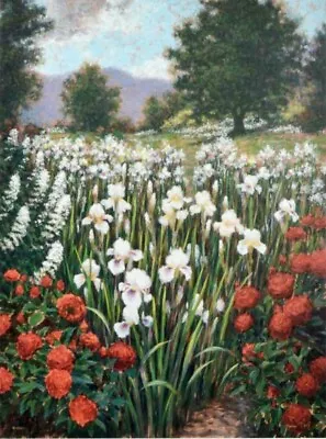 BRIAN DAVIS  Irises In A Meadow   HAND SIGNED Lim. Ed. 34  X 44  In US Artist • $285