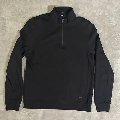 HUGO BOSS 1/4 Zip Sweater Adult Small Black Pullover Mens S SLIM FIT Cotton • $24.99