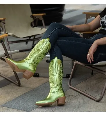 Women's Cowgirl Boots Size 9 Metallic Cowboy Vintage Western Block Heel MUCCCUTE • $39.98