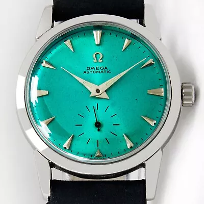 1958s Omega Automatic S/s Sunburst Turquoise Dial Steel Vintage Mens Watch • $2170.41