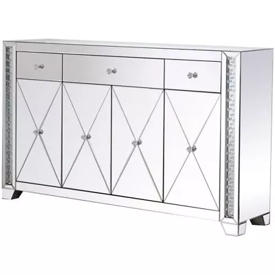 Pemberly Row Modern 4 Door 60  Clear Crystal Mirrored Sideboard • $1145.66