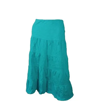 Avenue Women's Pull-On Tiered Midi Skirt Size 18/20 Turquoise Blue Cotton A-Line • $18