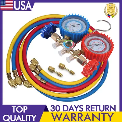 59in R-12 R21 Dual Manifold Diagnostic Gauges 3-Colors Coded Charging Hoses HVAC • $29.55