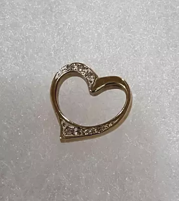 333 /8 Karat Yellow Gold Floating Heart Slide Pendant 2.25 Grams Diamond Accents • $169