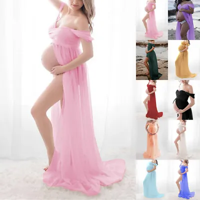Pregnant Womens Off Shoulder Maxi Dress Maternity Photo Shoot Photography Gown • £15.09