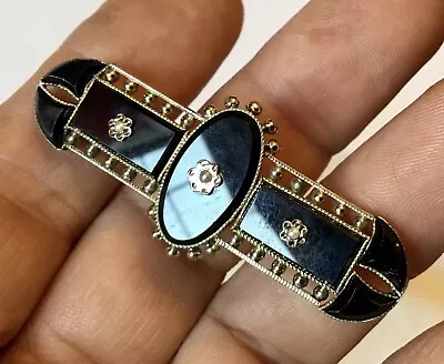 Vintage Victorian 14k Gold Black Onyx & Pearl Mourning Brooch  • $385