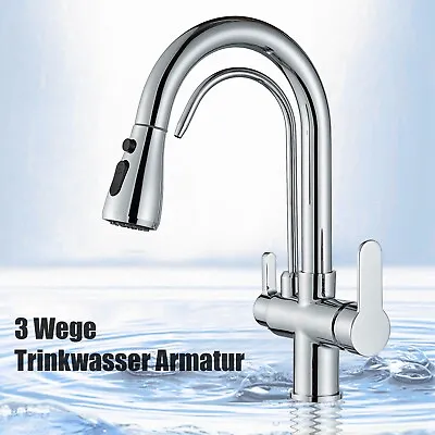 3 Way Kitchen Taps Pull Out Filter Sink Mixer Tap Purifier Water Stainless Steel • £59