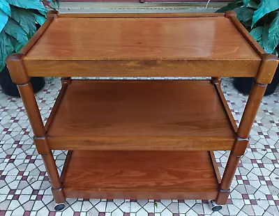 Danish-Style Mid-Century 3-Tier Wood Rolling Bar/TV Cart Made In Romania • $150