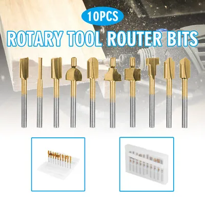 10PCS/Set 1/8  3mm Mini Shank HSS Titanium Router Bits For Dremel Rotary Tool • $9.88