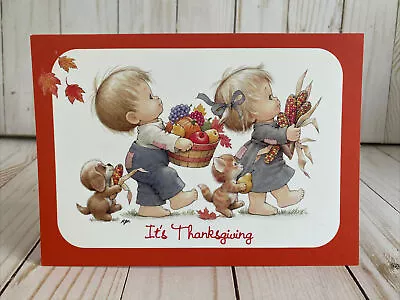 Wishing You Blessings + Joy Little Kids + Puppy Harvest Thanksgiving Card New • $6.95